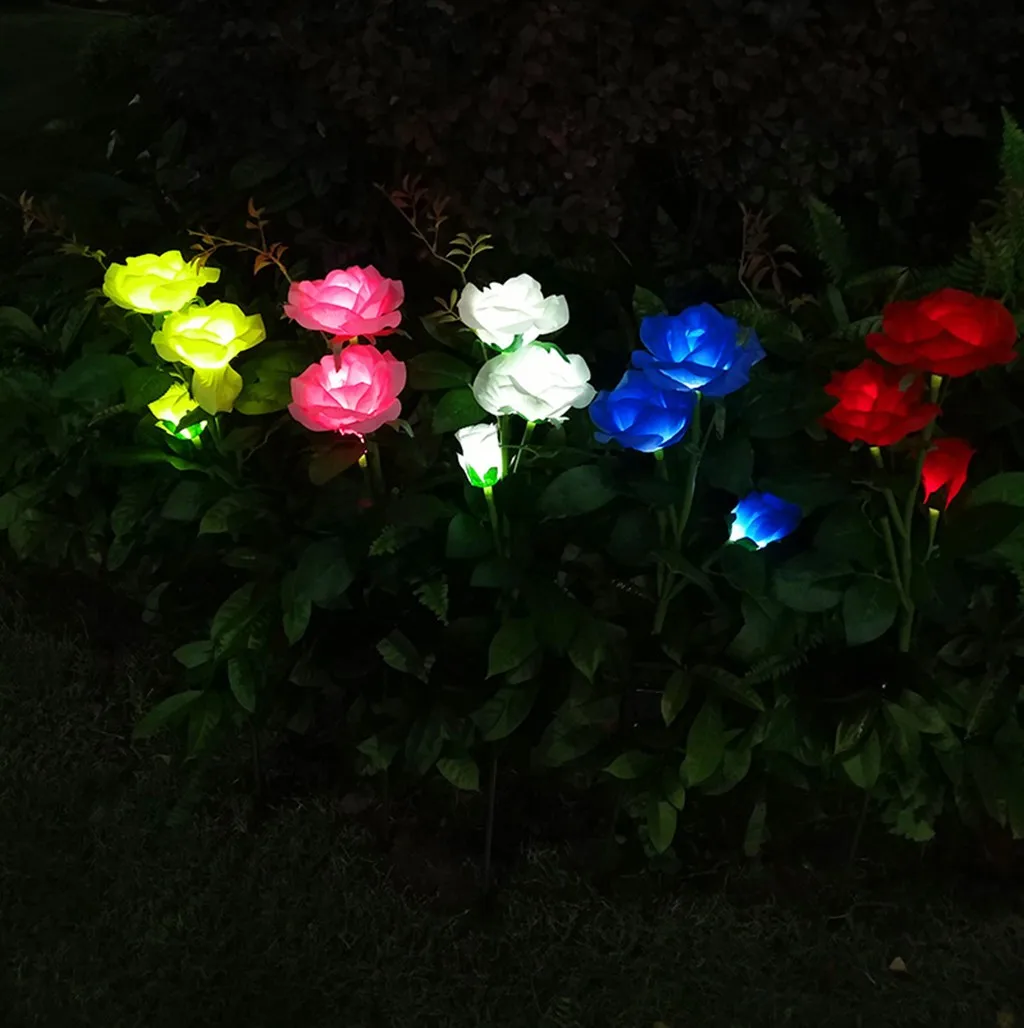 Bzoosio Водонепроницаемый Солнечная приведенная в действие многоцветный 3LED розовое