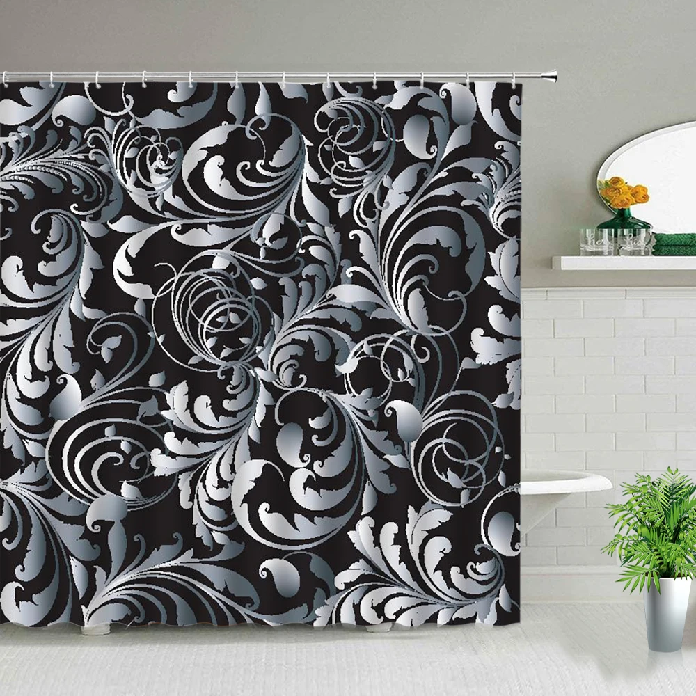 

Plant Floral Shower Curtain Bohemian Mandala Flower Geometric Print Bathroom Decor Screens Waterproof Cloth Curtains With Hooks