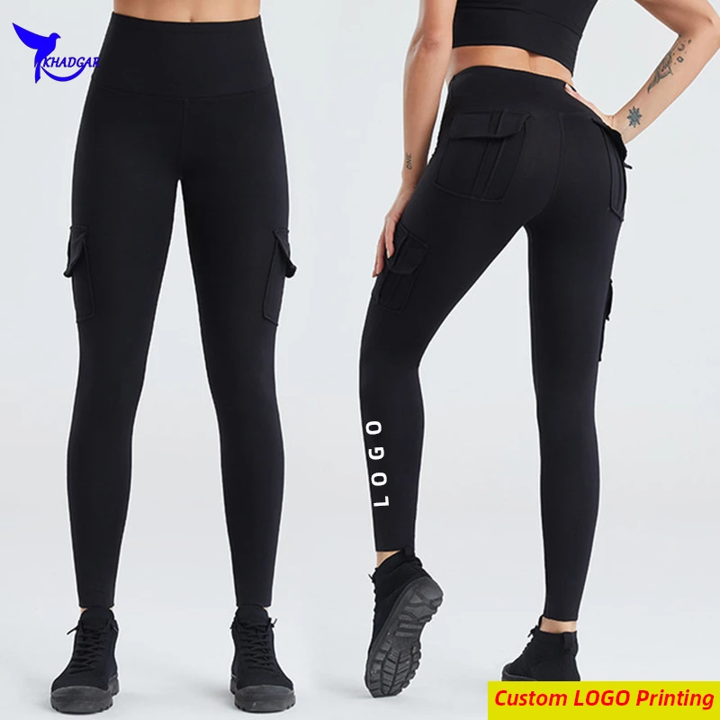 Multi Pockets High Waist Women Running Tights Quick Dry Elastic Gym Fitness Pants Sportswear Training Yoga Leggings Customized