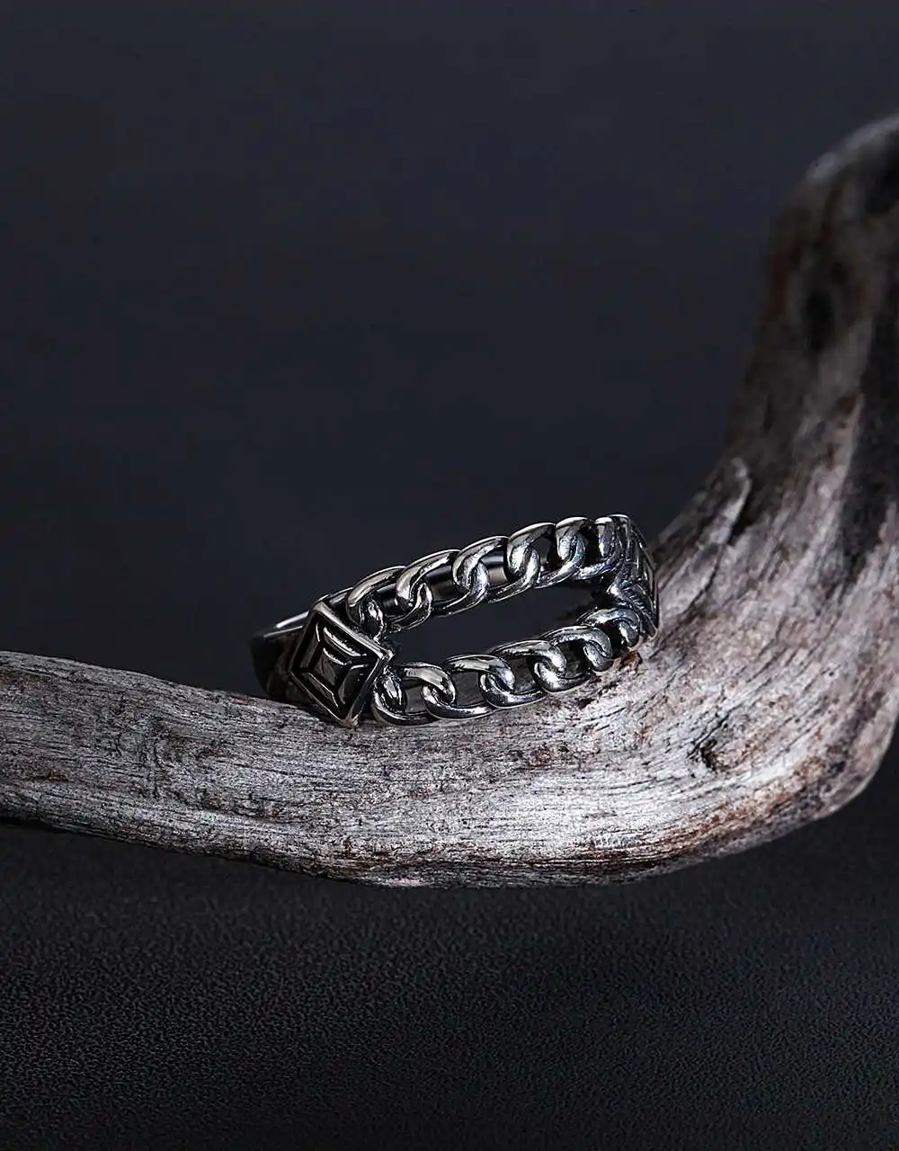 

925 Sterling Silver for Women Ring Retro Punk Style Double Chain Ring Unisex Couple Ring Adjustable Size Ring Silver Jewelry