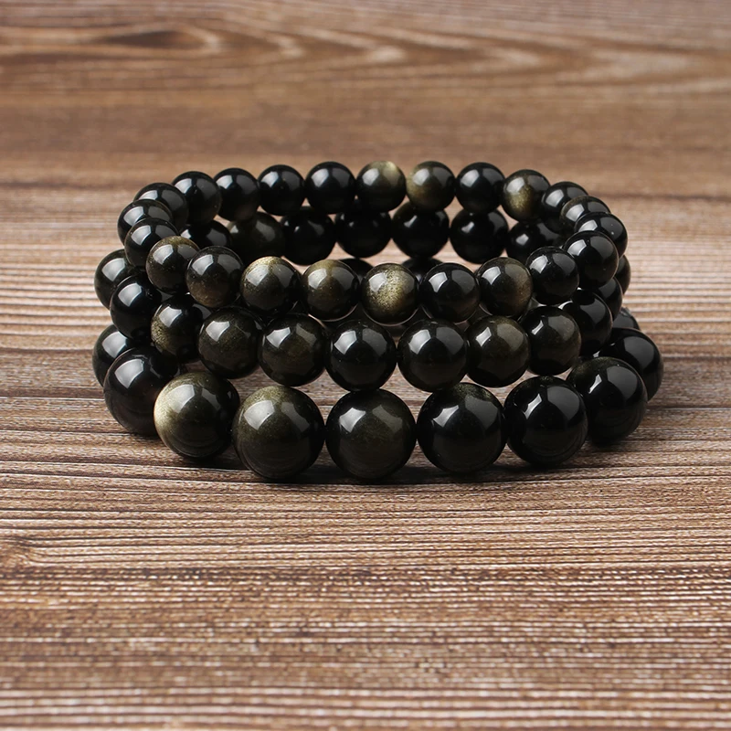 LanLi 6/8/10/12 мм натуральные ювелирные изделия Модные золотые пыль обсидиан