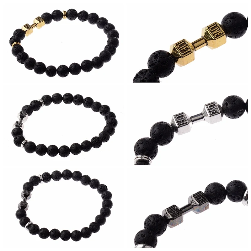 Классический эластичный браслет из гантели с бусинами для мужчин Винтажный