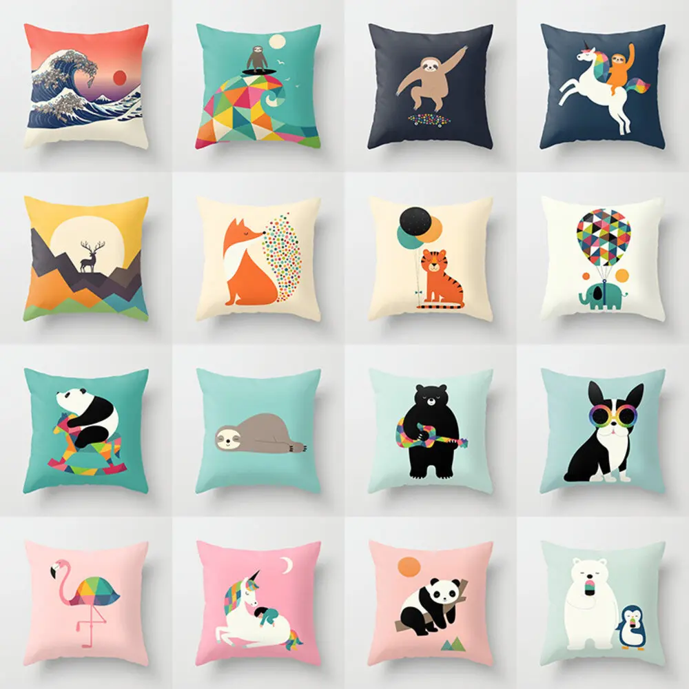 

2021 Latest Cartoon Animals Interesting Deer Panda Sheep Bulldog Chameleon Colourful Cushion Cover Car Sofa Throw Pillow Case