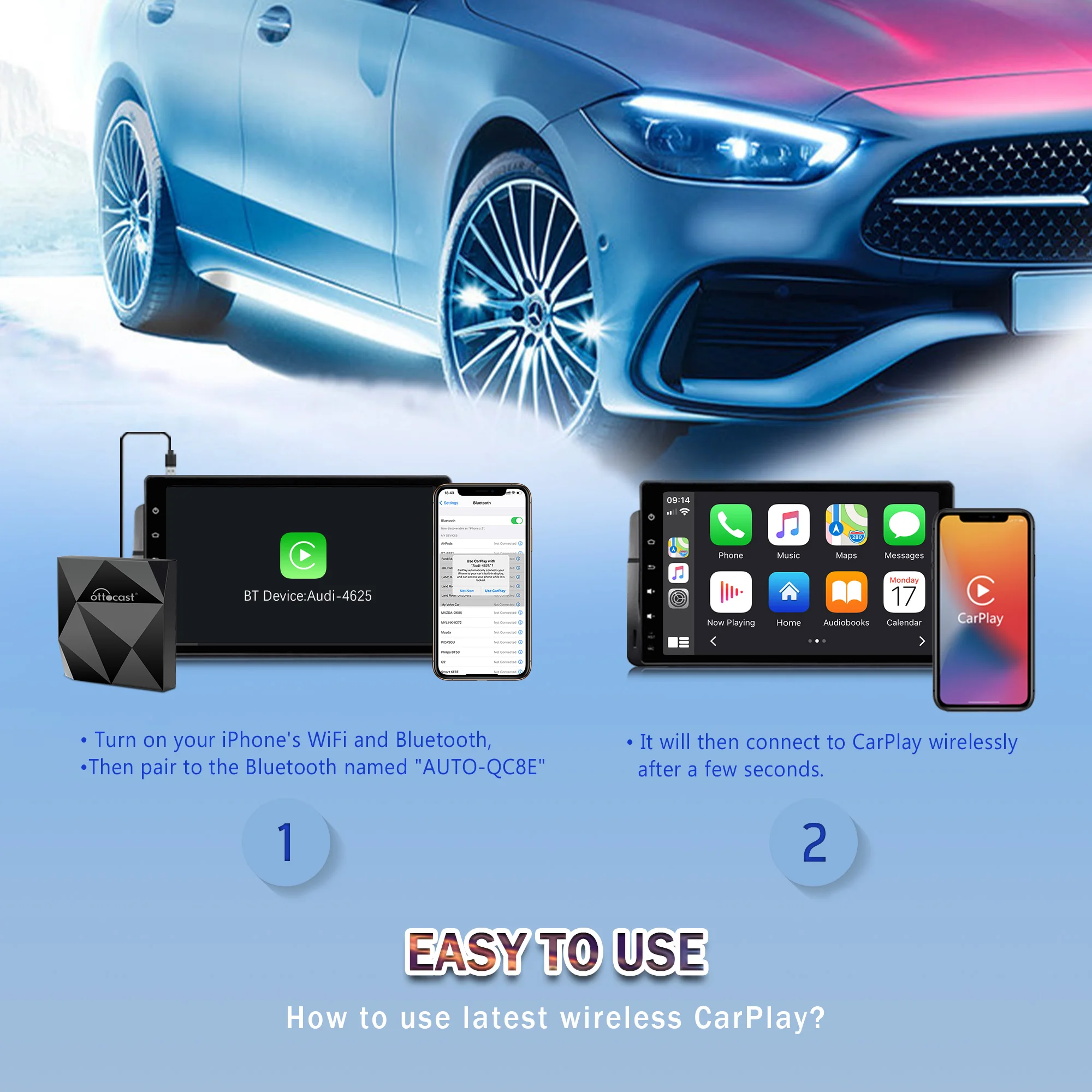$86.24 OTTOCAST U2-Air Wireless CarPlay dongle for original Multimedia Player come with Apple wired carplay,faster lightweight loading