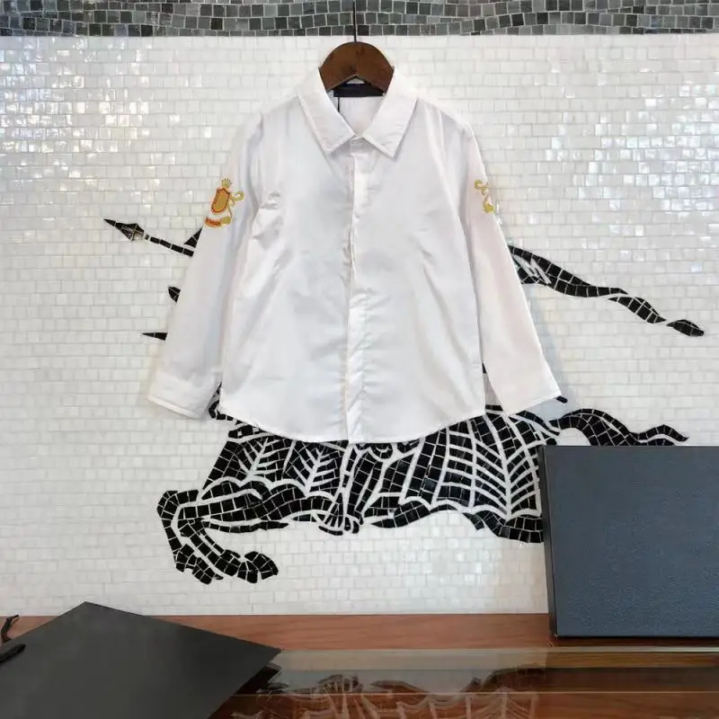 

High-end children's clothing 2021 embroidered boy shirt thin long-sleeved slim bird embroidery hand-stitched shirt