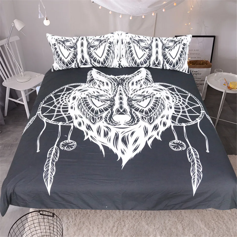 

Dreamcatcher Wolf Black Bedding Set Bedroom Decor Boys Girls Gift Duvet Comforter Cover 2/3 Pieces Bedspread with Pillowcases