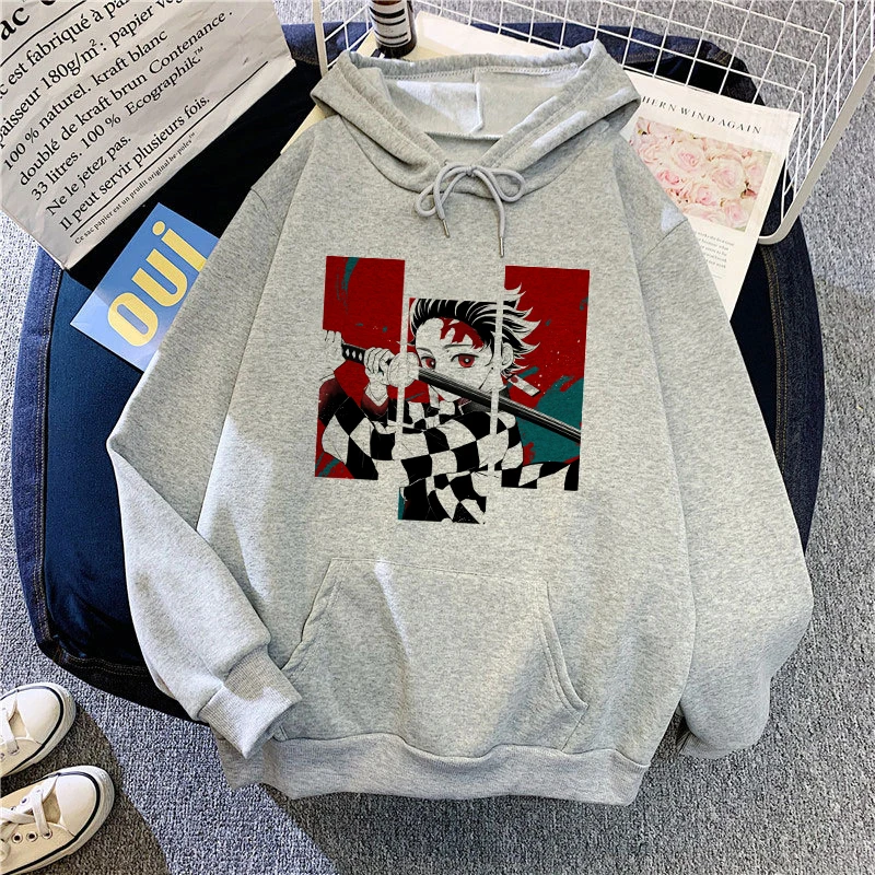

2021 Demon Slayer Anime Tanjiro And Nezuko Oversized Hoodie Sweatshirt Women Korean Kpop Street Style Streetwear Sudadera Mujer