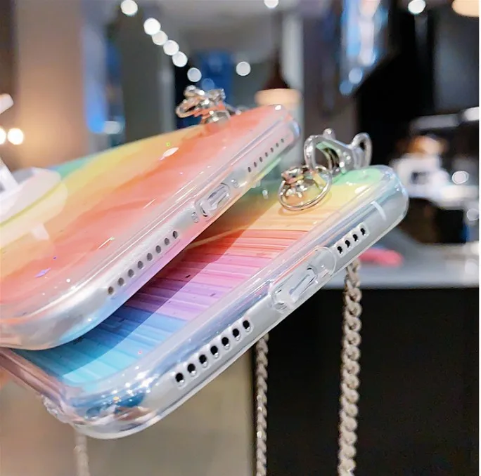 Радужный градиентный Прозрачный чехол для телефона через плечо для iphone 11Pro max чехол для iphone XS MAX чехол X XR 6 S 7 8 plus чехол на ремне