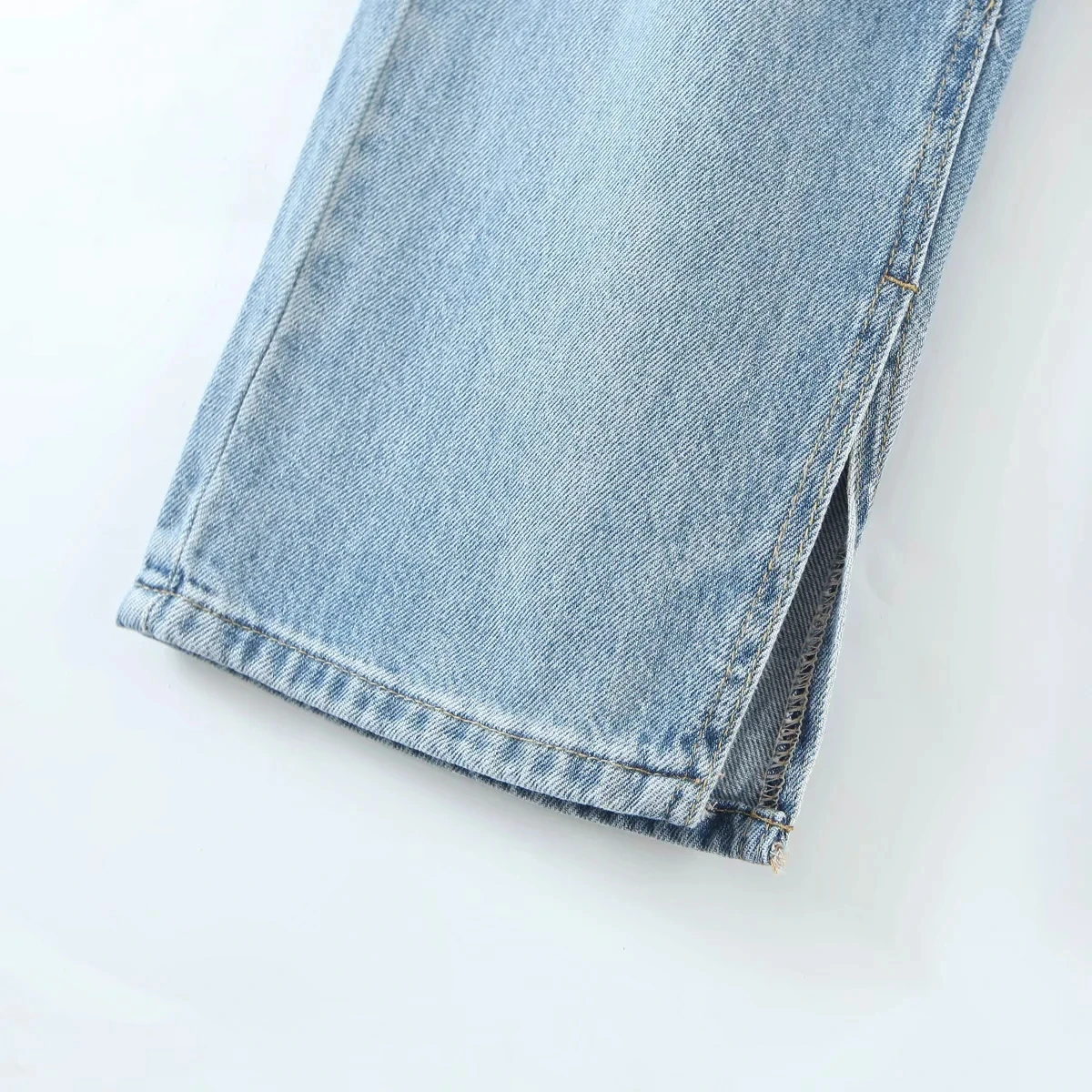 

2021 women stretch Frayed straight Jeans Washed loose full length high waist denim pants pocket vintage fashion Slit Trousers