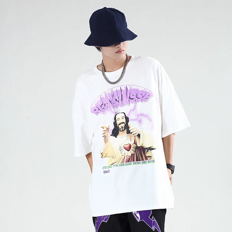 

T-Shirt Mens Oversized Funny Print Tees Unisex Hiphop Short Sleeve tshirts Summer O-Neck T shirts 100%Cotton Couple Tops