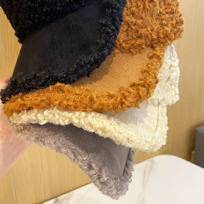 Модная женская бейсболка из нейлона с овечьей шерстью однотонные осенне-зимние