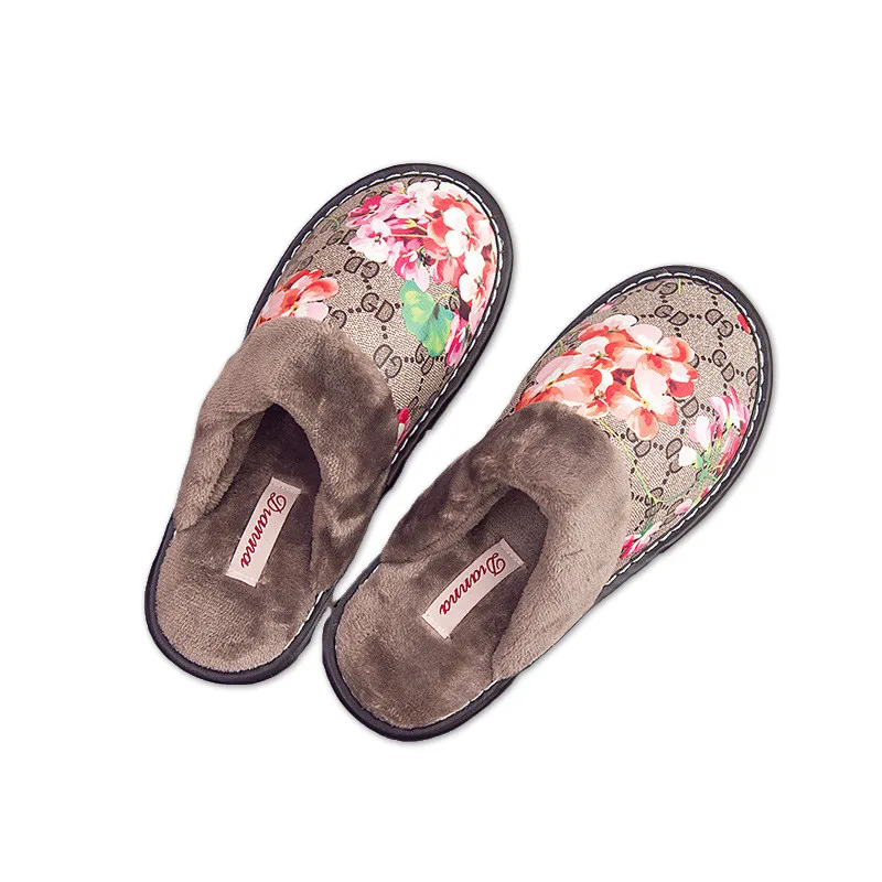 

2021 Winter Women's Flat Fur Slippers Warm Tendon Sole Non-Slip Fashion Shoes Furry Slides PU Leather Indoor Home Floor Shoes
