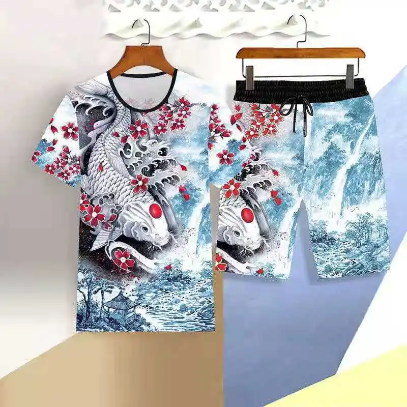 

Antique Men's Home Sports T-shirt Set Digital Printing Fashion Clothing Summer Shorts