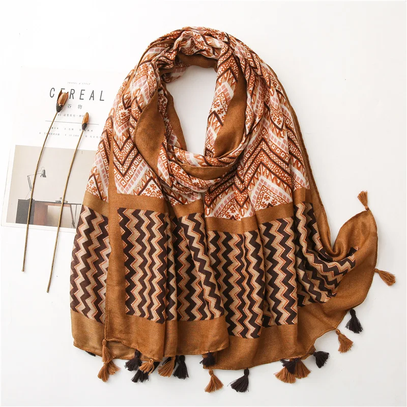 

Women Spain Luxury Brand Viscose Shawl Plain Wave Striped Line Tassel Scarf Wrap Pashmina Snood Bufandas Muslim Hijab 180*90cm
