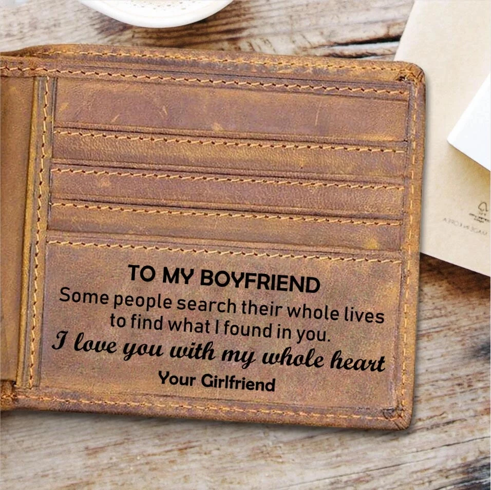 

Girlfriend to Boyfriend Birthday Christmas Gift Men's Male Wallet Engraving Purse Card Holder Bifold Wallets Purses