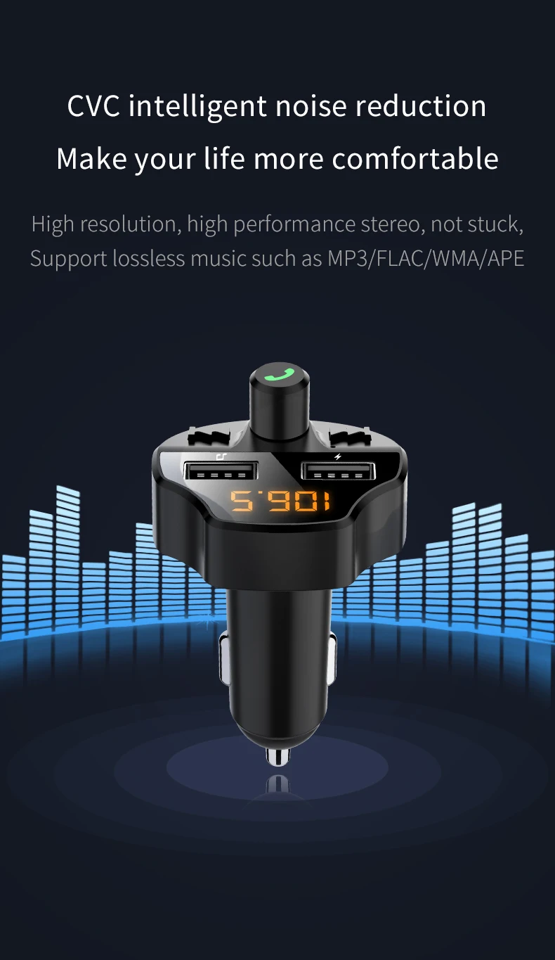LCAV fm-передатчик Авто Handsfree Usb Bluetooth автомобильные голосовые подсказки Встроенный микрофон светодиодный дисплей частоты
