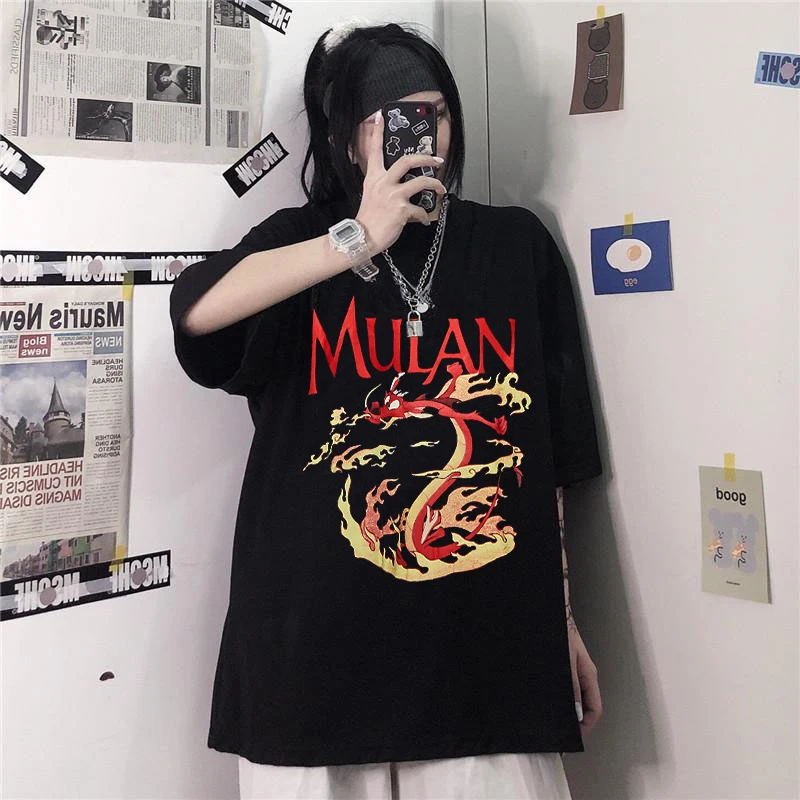 Женская уличная футболка Disney с коротким рукавом топ муланом в стиле Харадзюку