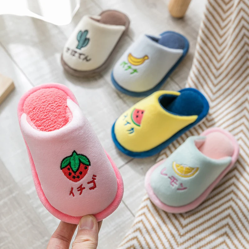 Детские тапочки на осень и зиму для девочек мальчиков с мультяшными фруктами