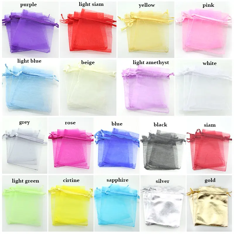 mixed color 100 шт./лот 5x7 7x9 9x12 см Упаковка из органзы для украшений сумки Свадебные украшения Рождественский подарок сумка-мешок 23 Цвета - Цвет: mixed color