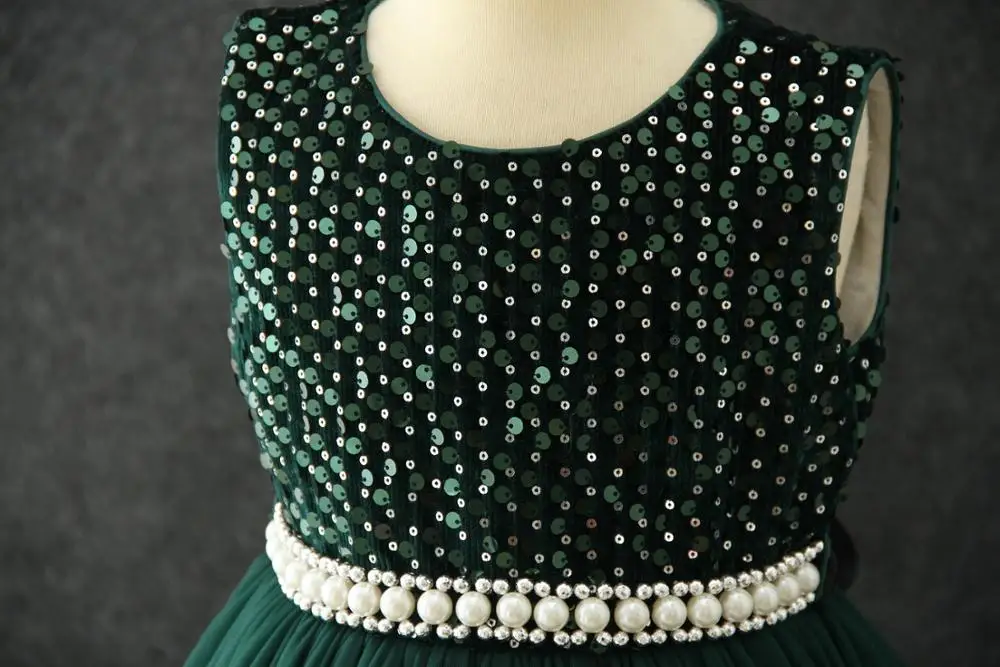 Рождественское платье с блестками и жемчужным поясом зеленые свадебные платья