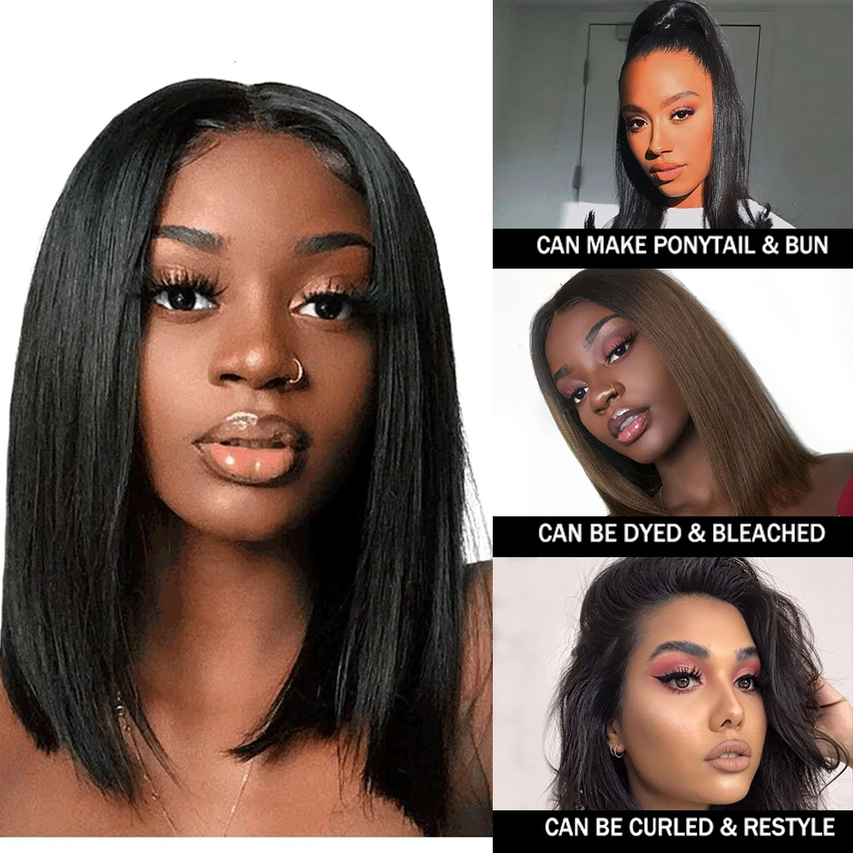 

Straight Bob wig human hair 4x4 lace Closure short Brazillian wigs ALEESA 150% for black women pre plucked fashion restyle hair