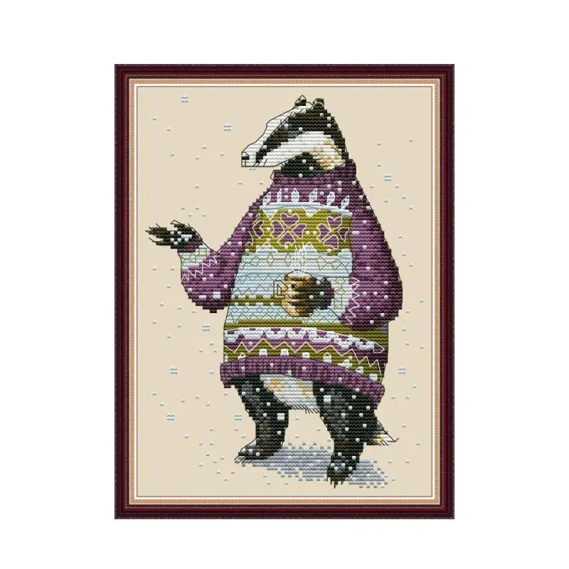 Badger in sweater cross stitch kit aida 14ct 11ct count print canvas cross stitches   needlework embroidery DIY handmade