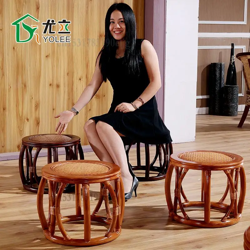 Творческий ротанговое круглая табуретка низкий табурет ротанговая обувь