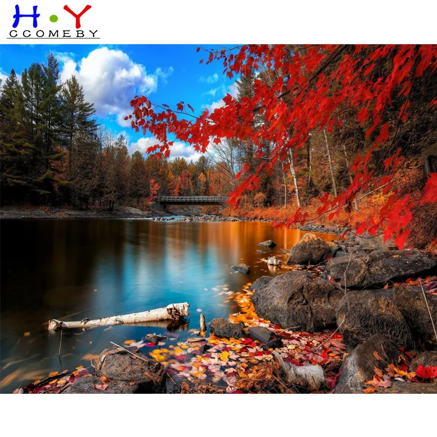 Земля парковый пейзаж осень березовый лес Diy алмазная живопись вышивка крестиком