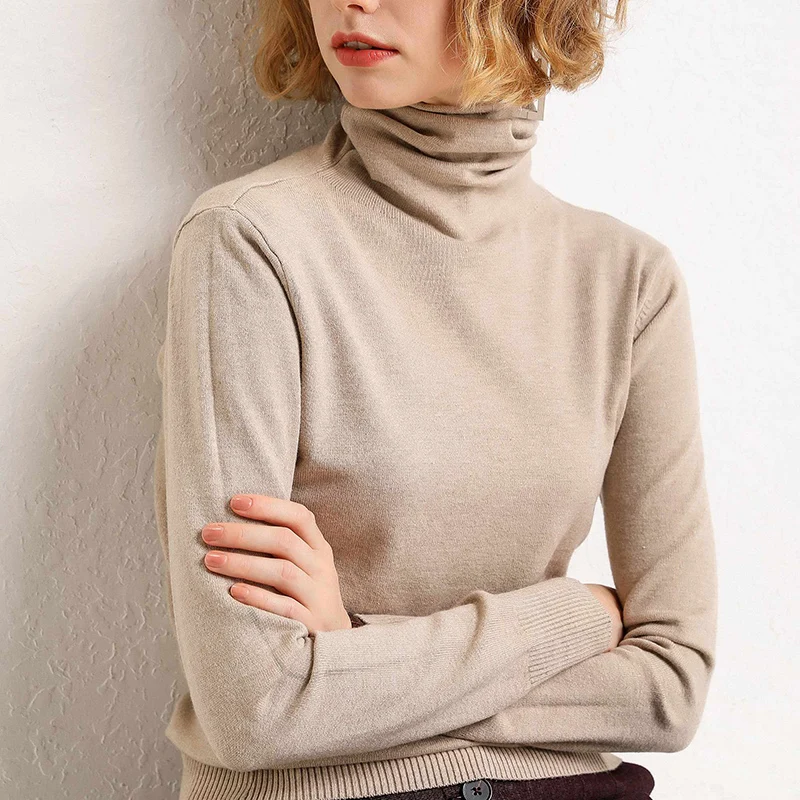 Female Long Sleeve Knitted Elastic Sweater Women Turtleneck Sweaters And Pullovers Ladies Winter Warm Jumper Soft Clothing Tops | Женская