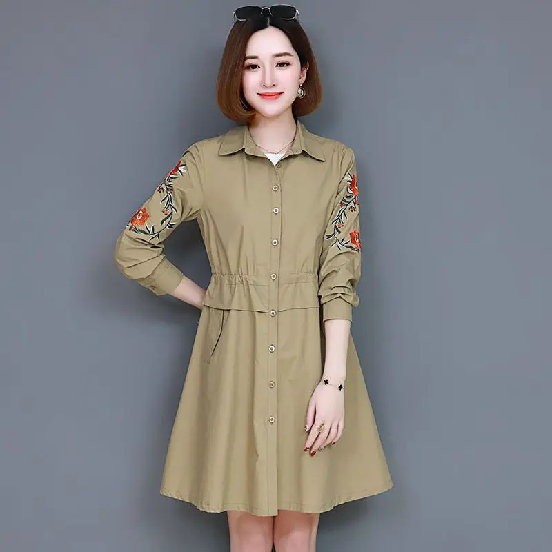 Тренчкот женский тонкий средней длины повседневная одежда с длинным рукавом и