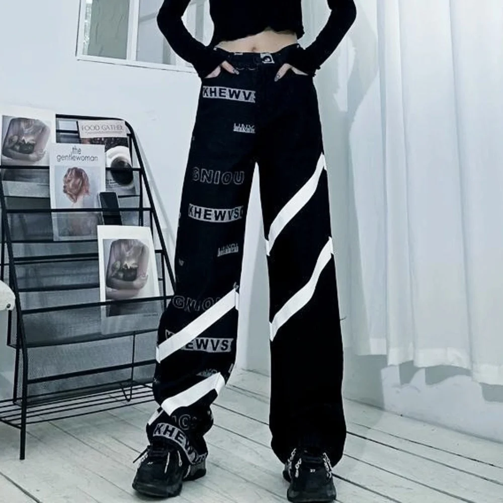 

Hip Hop Personalized Jeans for And Women 2021 Spring And Autumn New High Waist Straight Tube Loose Casual Versatile 2000s