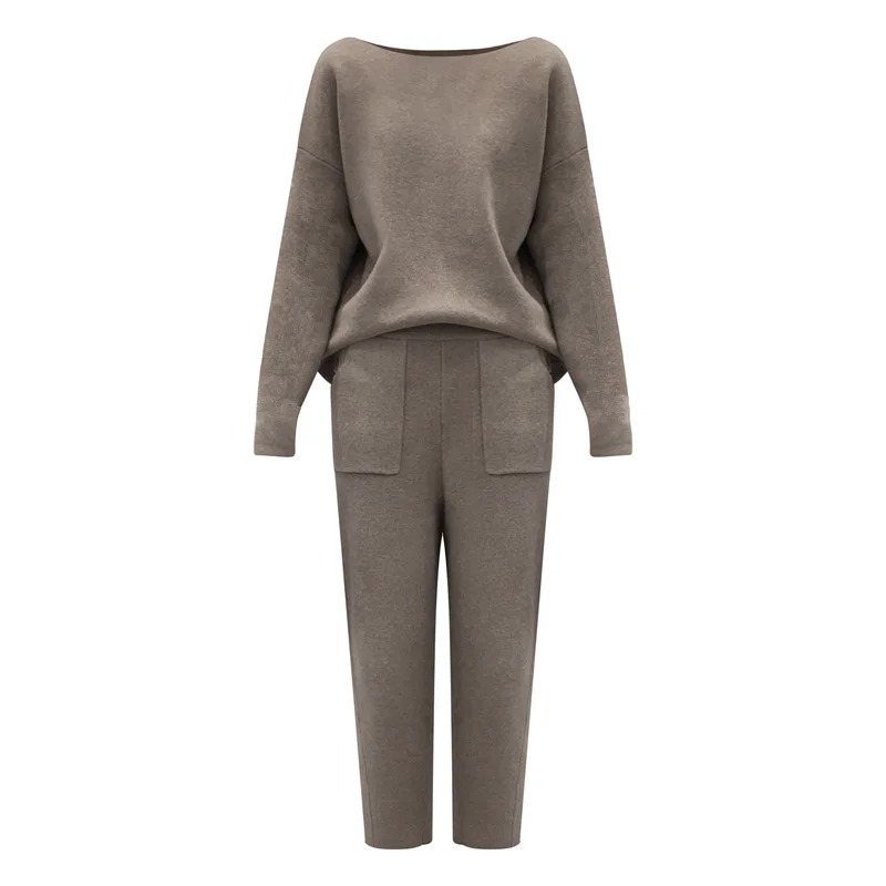 Женский свитер вязаный теплый костюм топ и штаны комплект из двух предметов