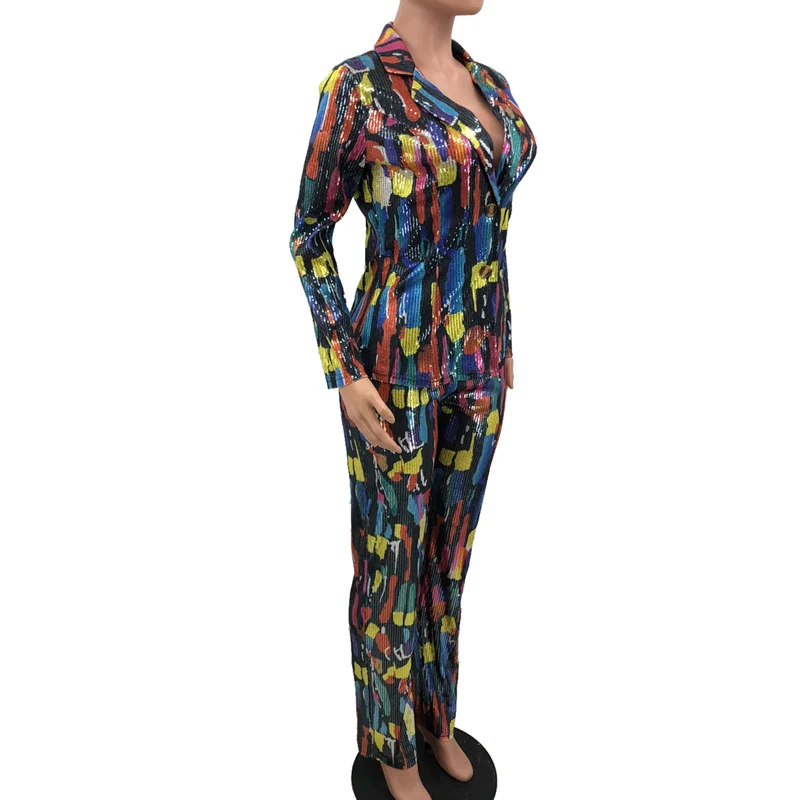

New Women Colorful Printed Suits 2 Two Piece Pants Blazer Set ins fashion sexy nightclub Slim Femme Outfits Suit dropshipping