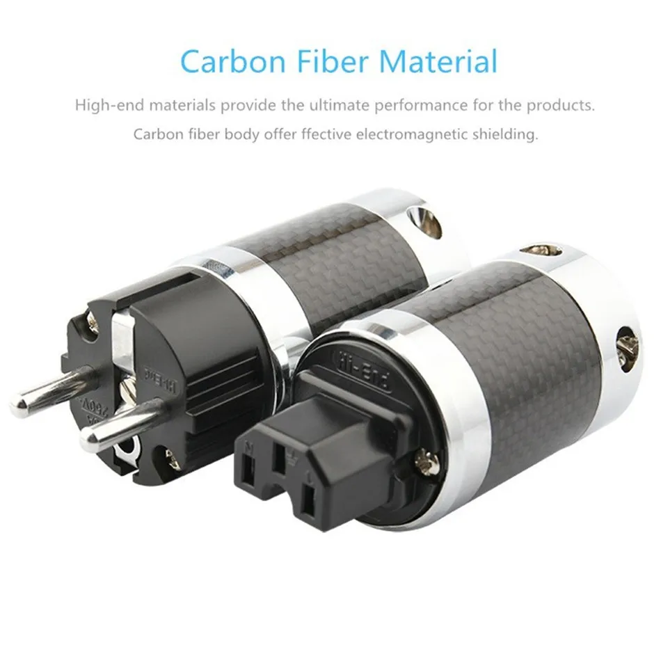 

1 Pair EU Schuko AC Power Plug Male Female Jack Carbon Fiber Rhodium Plated HiFi Audio Speakon Power Connector Metal Adapter