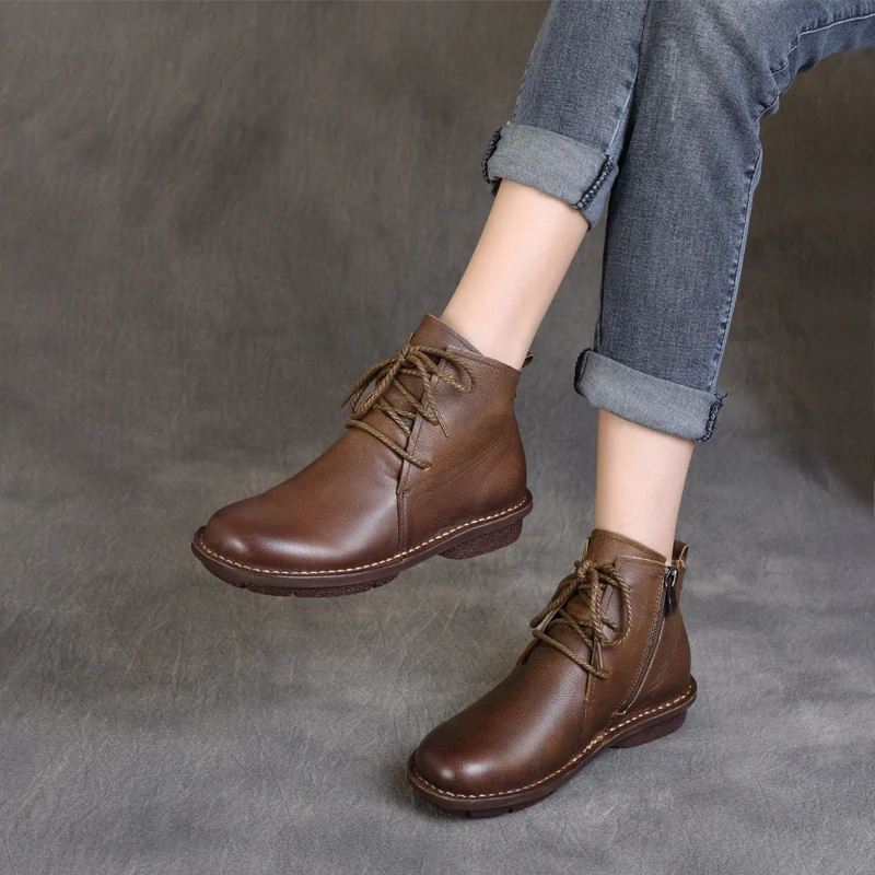 Ботинки женские короткие из мягкой натуральной кожи на шнуровке | Обувь