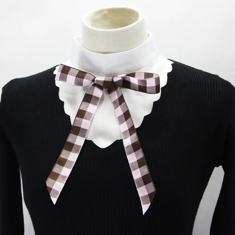 

2021 Women Bowknots White Fake Collar Girls Black Half Shirt Sweater False Collars Ladies Detachable Collar Removable Neck Tie