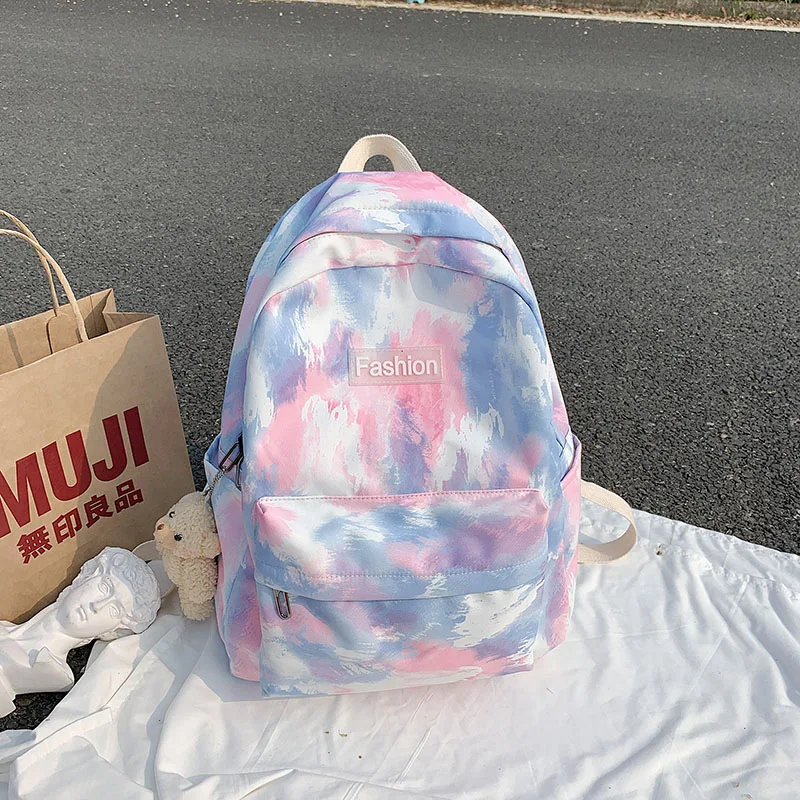 

New Tie-Dye Nylon Women Backpack 2021 Casual Backpack For Teenagers Women Large Capacity Ladies School Travel Bag