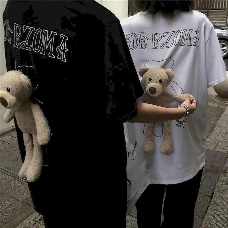 Футболка с принтом медведя для пары футболка bad girl аниме harajuku большого размера