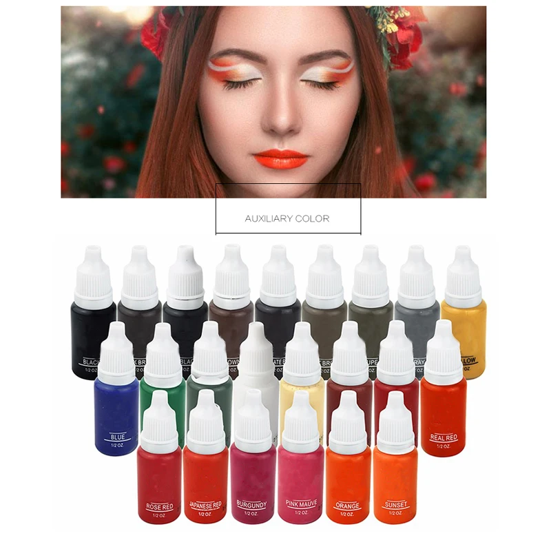 15ml 6pcs Tattoo Ink Pigment Body Art Tattoo Kits Professional Beauty Paints Tattoo Supplies Semi-permanent Makeup Eyebrow Lip