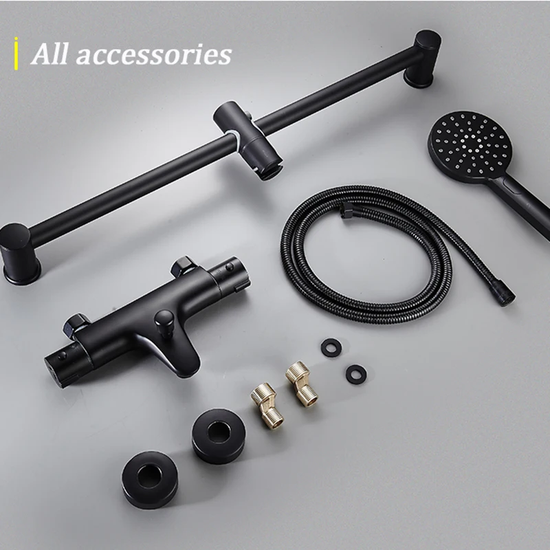 Черный термостатический дождевой Душ в стиле ретро душевая ванна с постоянной