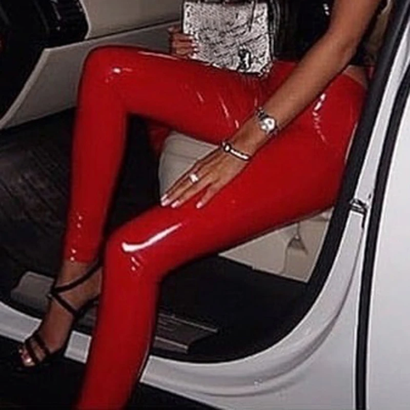 

Sexy Women Gothic Leggings Wet Look PU Leather Leggings Black Slim Thin Long Pants Ladies Skinny Legging Stretchy Plus Size