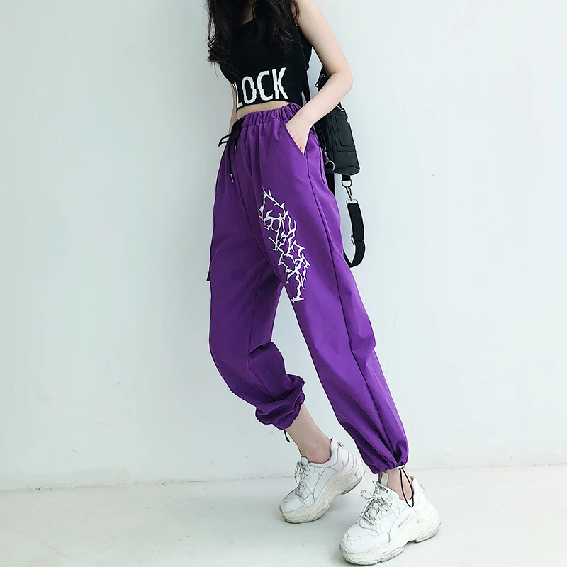 Брюки в стиле Харадзюку женская уличная одежда брюки с эластичной резинкой на