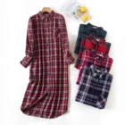 Модная клетчатая окрашенная пряжа из чистого хлопка, длинное платье для сна, женская одежда для сна, весенние женские рубашки для сна FYQRBL40