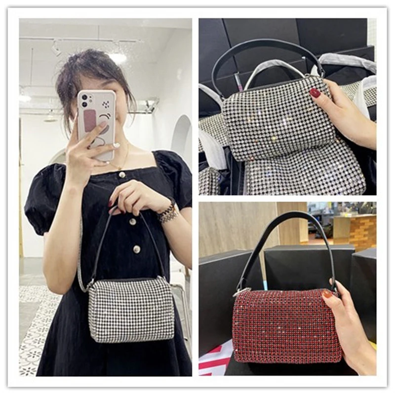 

2021 new style rhinestone bag leather hand-studded with diamonds underarm messenger bag luxury brand design fashion handbag
