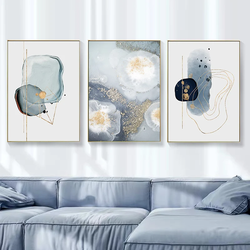 Nordic AbstractGeometric линии синий Медузы холст картины художественные плакаты и принты