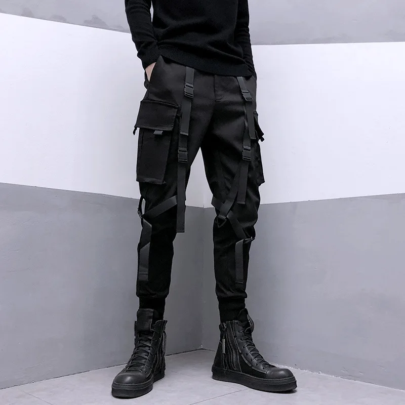 

Trend, function and tactics, Multi Pocket ribbon paratrooper overalls, street fashion brand Harem Pants