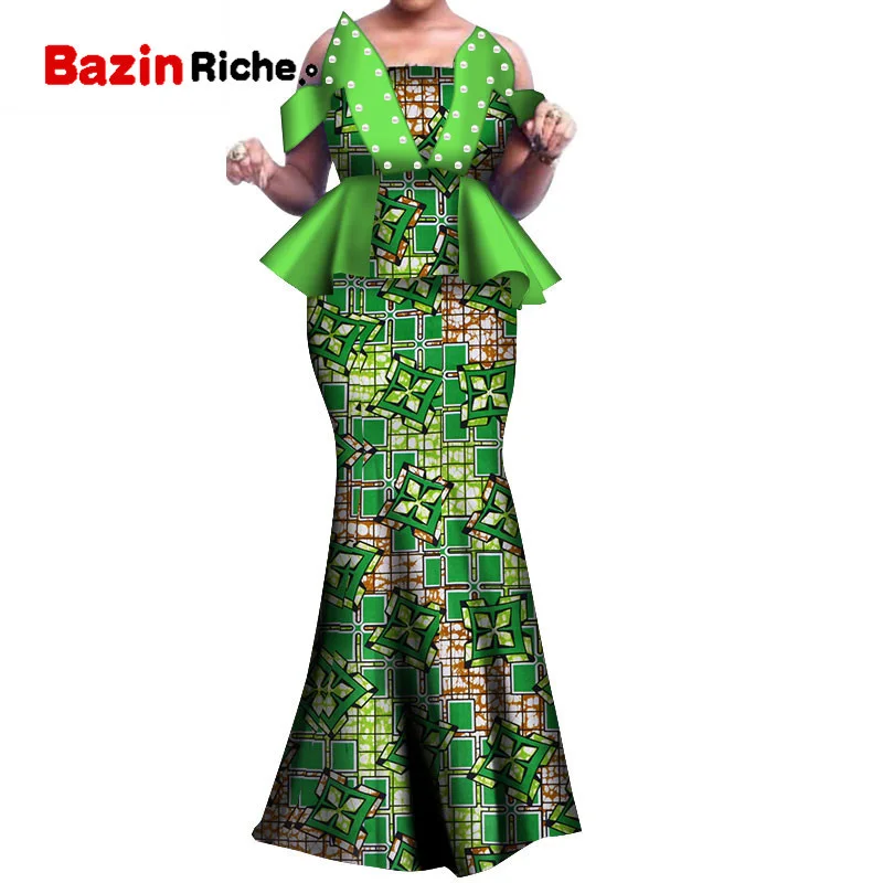 African Wax Print Two Piece Set 2021 Bazin Riche elegant African Traditional Clothing Dashiki Crop Top and Skirt Sets WY3800