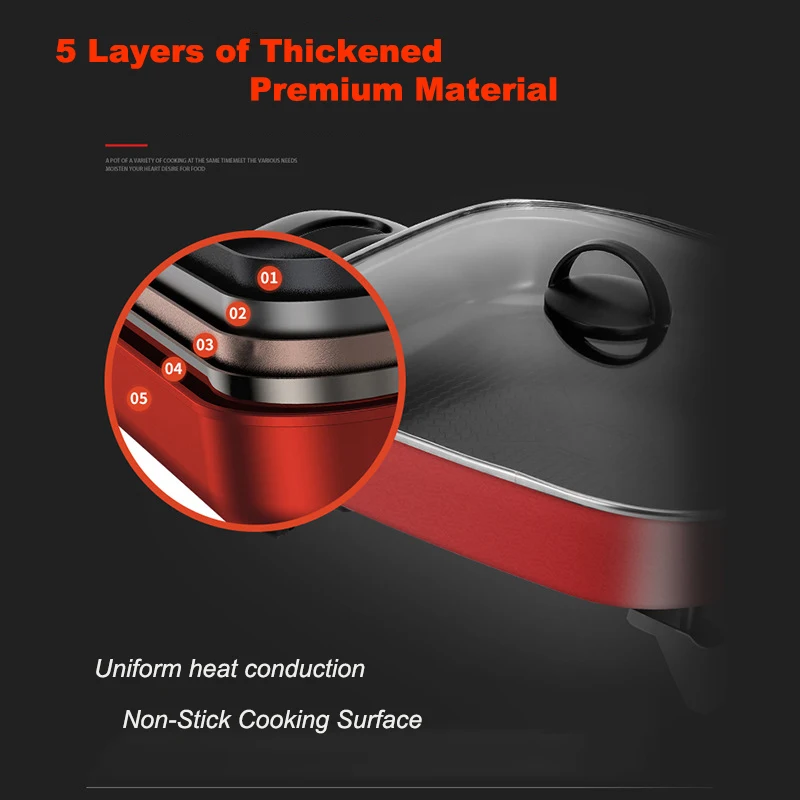 

Household Non-stick electric hot pot 5 liters household electric hot pot gift multifunctional square cooking pot Korean cooking
