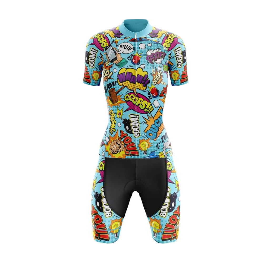 

Comic Blue Summer Roupa Ciclismo Feminina Short Sleeveless Bib Shorts Gel Breathable Pad Cycling Jersey Set Ropa Mujer