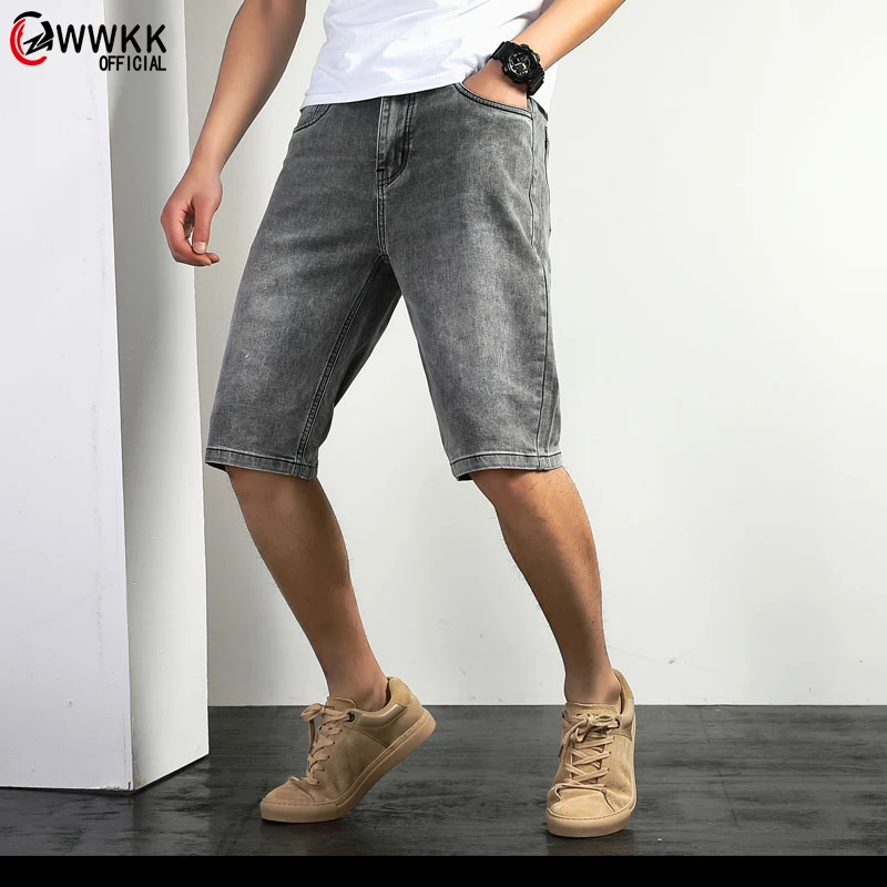 

WWKK 2021 Summer New Men's Stretch Short Jeans Fashion Casual Slim Fit High Quality Elastic Denim Shorts Male Brand Clothes